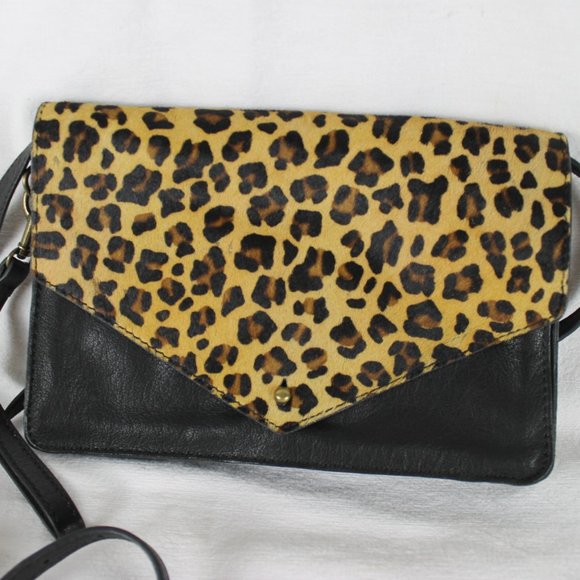 Lucky Brand Handbags - Lucky Brand Crossbody Black with Tan Leather Purse Horsehair Cheetah Print Strap